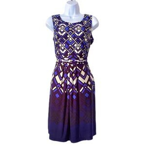 En Focus Studio Striking Blue, Black, White Pleated Sleeveless Dress Size 8